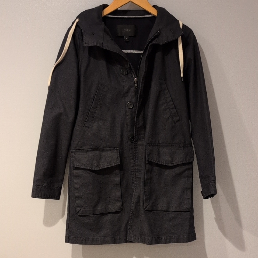 J. Crew XS Navy Blue Canvas Basket-Weave Hooded Anorak Jacket
